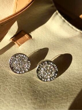 Michael Kors Silver Crystal Pavé Round Logo Stud Earrings